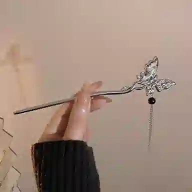 水中玉 蝴蝶流苏簪子女盘发发钗新中式古风马面裙钗子中国风头饰 发簪 女款