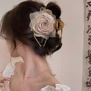 水中玉 干枯玫瑰花朵抓夹复古气质后脑勺盘发发卡高级感鲨鱼夹 发夹 女款