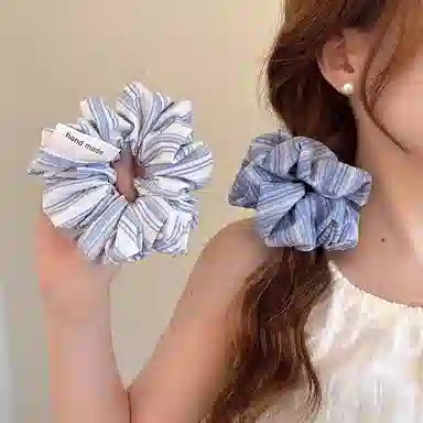 水中玉 韩系条纹大肠发圈高级感扎头发皮筋慵懒风发绳头饰 布艺 头绳 女款