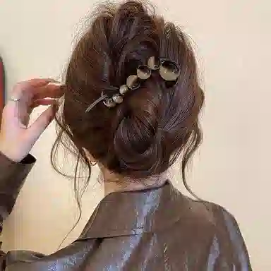 水中玉 复古晕染圆珠扭扭夹一字发卡后脑勺盘发抓夹高级感发饰 亚克力 发夹 女款