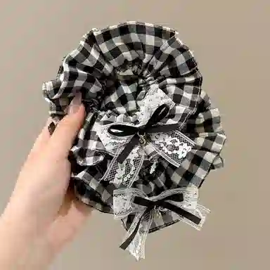 水中玉 韩系格纹大肠发圈高级感双层发绳头花气质发饰 布艺 头绳 女款