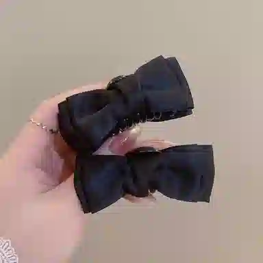 水中玉 法式公主头黑色蝴蝶结抓夹高级感侧边头发发卡头饰夹子 布艺 发夹 女款