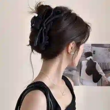 水中玉 蝴蝶结网纱抓夹高级感后脑勺盘发鲨鱼夹夹子发量多头饰#好运 亚克力 发夹 女款