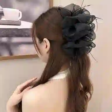 水中玉 云朵泡泡网纱抓夹高级感大号羽毛鲨鱼夹子头饰头花 发夹 女款