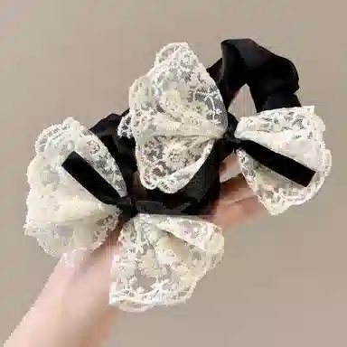 水中玉 蕾丝蝴蝶结大肠发圈扎头发丸子头高马尾发绳少女心头饰  布艺 头绳 女款