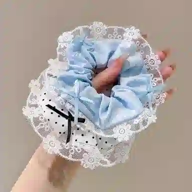 水中玉 韩系奶油波点大肠发圈蕾丝飘带蝴蝶结花边发绳扎头发饰 皮筋 头绳 女款