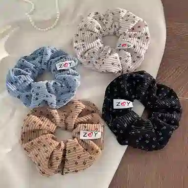 水中玉 秋冬小碎花大肠发圈扎头发皮筋高弹力灯芯绒发绳头饰 布艺 头绳 女款