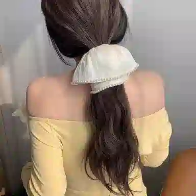 水中玉 韩系超大仿珍珠网纱大肠 扎头 慵懒风 皮筋 头绳 女款