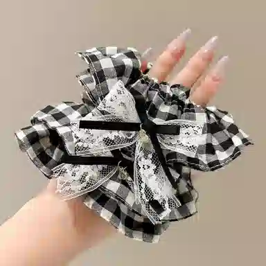 水中玉 韩系格纹大肠发圈高级感双层发绳头花气质发饰 布艺 头绳 女款