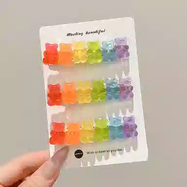 水中玉 小熊软糖侧边发卡刘海一字夹头饰可爱甜美风夹子发饰 合金 发夹 女款