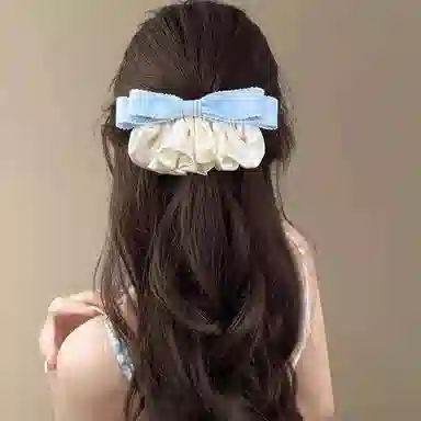 水中玉 法式温柔缎面褶皱蝴蝶结发卡后脑勺高级感夹子扎发发饰 合金 发夹 女款