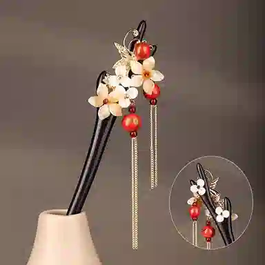 水中玉 戏蝶舞 古风高级感流苏新中式木质簪子国风汉服步摇钗子 发簪 女款