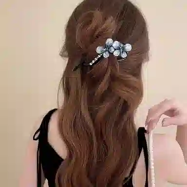 水中玉 蓝色梦幻蝴蝶一字夹气质发饰高级感发卡扭扭夹精致头饰#好运 亚克力 发夹 女款