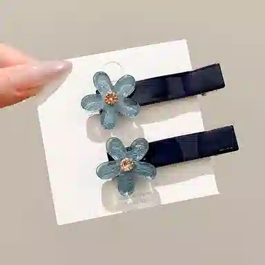 水中玉 蓝色花朵鸭嘴夹小清新侧边夹子发卡高级感前额刘海夹 合金 发夹 女款