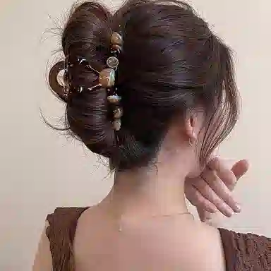 水中玉 高级感圆珠抓夹 后脑勺复古盘发鲨鱼夹子大号发卡发饰 发夹 女款