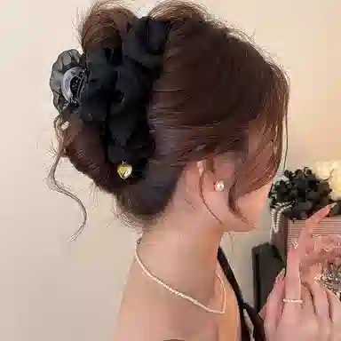 水中玉 网纱褶皱头发抓夹高级感后脑勺大号鲨鱼夹发卡头饰 亚克力 发夹 女款