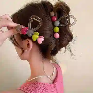 水中玉 糖果色爱心抓夹女高级感中号透明鲨鱼夹子发卡后脑勺盘发头饰 发夹 女款