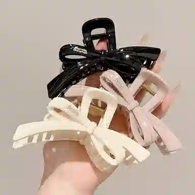 水中玉 韩版飘带蝴蝶结发卡后脑勺抓夹高级感发饰高端盘发头饰 亚克力 发夹 女款