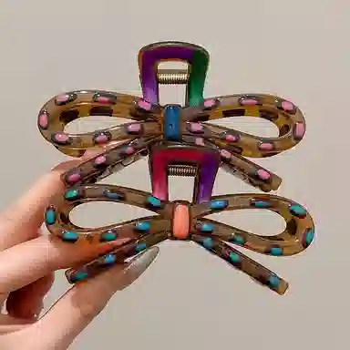 水中玉 韩系波点撞色系抓夹高级感后脑勺盘发鲨鱼夹子发卡头饰 亚克力 发夹 女款