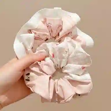 水中玉 粉白撞色可爱动物网格大肠发圈清新百搭气质丸子头马尾发绳 布艺 头绳 女款