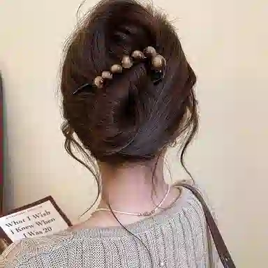 水中玉 复古晕染圆珠扭扭夹一字发卡后脑勺盘发抓夹高级感发饰 亚克力 发夹 女款