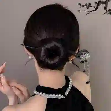 水中玉 祥云黑珠流苏 古风木质新中式步摇发钗马面裙 发簪 女款