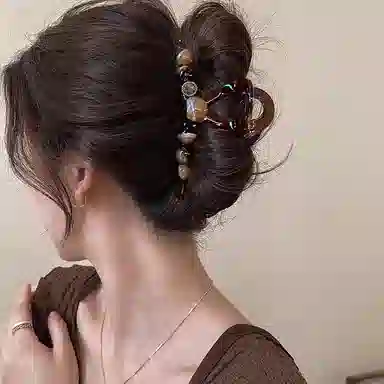 水中玉 高级感圆珠抓夹 后脑勺复古盘发鲨鱼夹子大号发卡发饰 发夹 女款