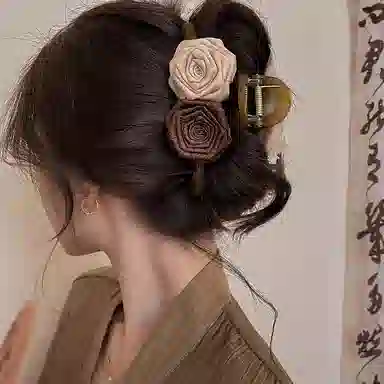 水中玉 干枯玫瑰抓夹法式花朵发卡后脑勺超仙盘发卡子超大号鲨鱼夹头饰 发夹 女款