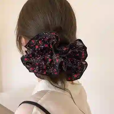 水中玉 法式玫瑰碎花大肠发圈扎头发发绳高级感丸子头头饰 布艺 头绳 女款