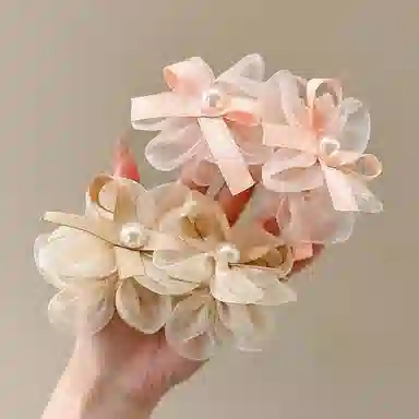 水中玉 仿珍珠网纱花朵蝴蝶抓夹后脑勺盘发鲨鱼夹气质发卡头饰 亚克力 发夹 女款