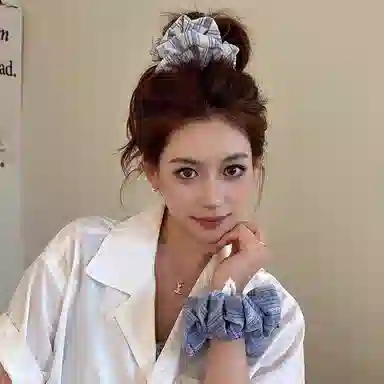 水中玉 韩系条纹大肠发圈高级感扎头发皮筋慵懒风发绳头饰 布艺 头绳 女款