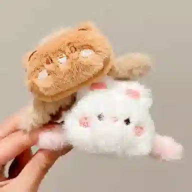 水中玉 可爱小熊毛绒抓夹盘发发卡后脑勺鲨鱼夹夹子头饰 亚克力 发夹 女款