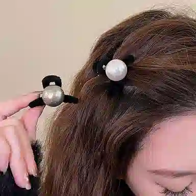 水中玉 珍珠植绒小抓夹公主头发卡前额侧边刘海夹半扎发高级感夹子头饰 亚克力 发夹 女款