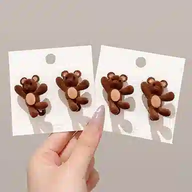 水中玉 植绒可爱小熊精致边夹小众创意鸭嘴夹侧边刘海碎发发卡 合金 发夹 女款