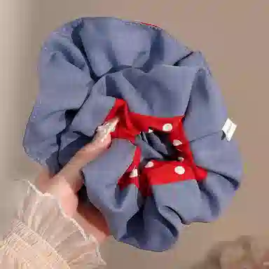 水中玉 牛仔蓝波点褶皱大肠发圈头花超仙双面肥肠圈丸子头扎发发绳 布艺 头绳 女款