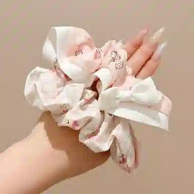 水中玉 粉白撞色可爱动物网格大肠发圈清新百搭气质丸子头马尾发绳 布艺 头绳 女款