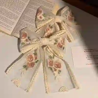 水中玉 超仙蕾丝刺绣蝴蝶结发卡后脑勺顶夹 发夹 女款