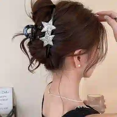 水中玉 闪钻星星抓夹高级感后脑勺盘发大号鲨鱼夹夹子发卡头饰 亚克力 发夹 女款