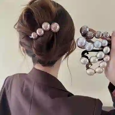 水中玉 珍珠盘发一字扭扭夹后脑勺鲨鱼夹子头饰高级感抓夹 亚克力 发夹 女款