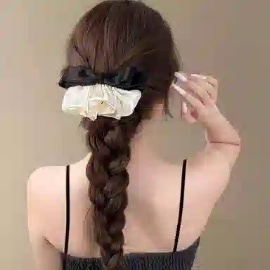 水中玉 法式温柔缎面褶皱蝴蝶结发卡后脑勺高级感夹子扎发发饰 合金 发夹 女款