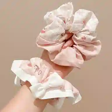 水中玉 粉白撞色可爱动物网格大肠发圈清新百搭气质丸子头马尾发绳 布艺 头绳 女款