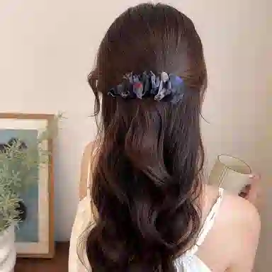 水中玉 网纱褶皱香蕉夹高级感慵懒风高马尾半扎发发卡头饰 亚克力 发夹 女款