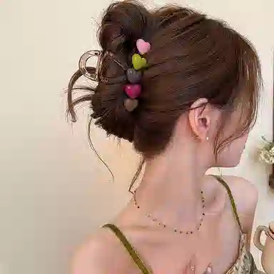 水中玉 糖果色爱心抓夹女高级感中号透明鲨鱼夹子发卡后脑勺盘发头饰 发夹 女款