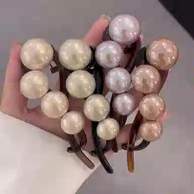水中玉 珍珠盘发一字扭扭夹后脑勺鲨鱼夹子头饰高级感抓夹 亚克力 发夹 女款