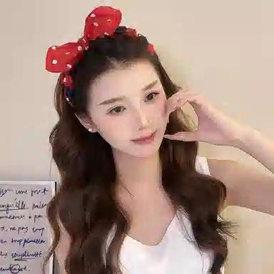 水中玉 可爱兔耳朵蝴蝶结波点带齿防滑头箍高颅顶头饰外出百搭发卡#好运 布艺 发箍 女款