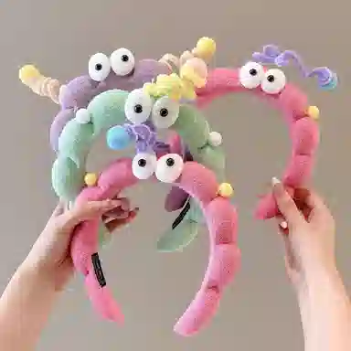 水中玉 可爱趣味扭扭棒大眼仔发捆压发发卡高颅顶防滑洗脸头箍头饰 布艺 发箍 女款