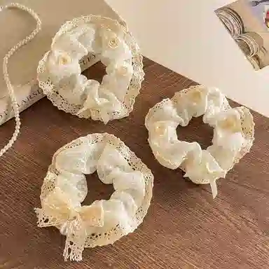 水中玉 法式蝴蝶结蕾丝大肠发圈韩系扎马尾皮筋大号丸子头头花发绳头饰 布艺 头绳 女款