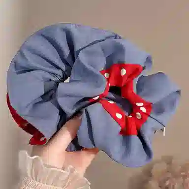 水中玉 牛仔蓝波点褶皱大肠发圈头花超仙双面肥肠圈丸子头扎发发绳 布艺 头绳 女款