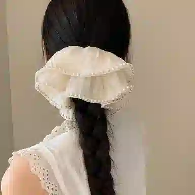 水中玉 韩系超大仿珍珠网纱大肠 扎头 慵懒风 皮筋 头绳 女款