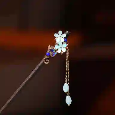 水中玉 鸢尾蝶木簪 新中式高级感发钗后脑勺盘发发钗古风汉服 发簪 女款